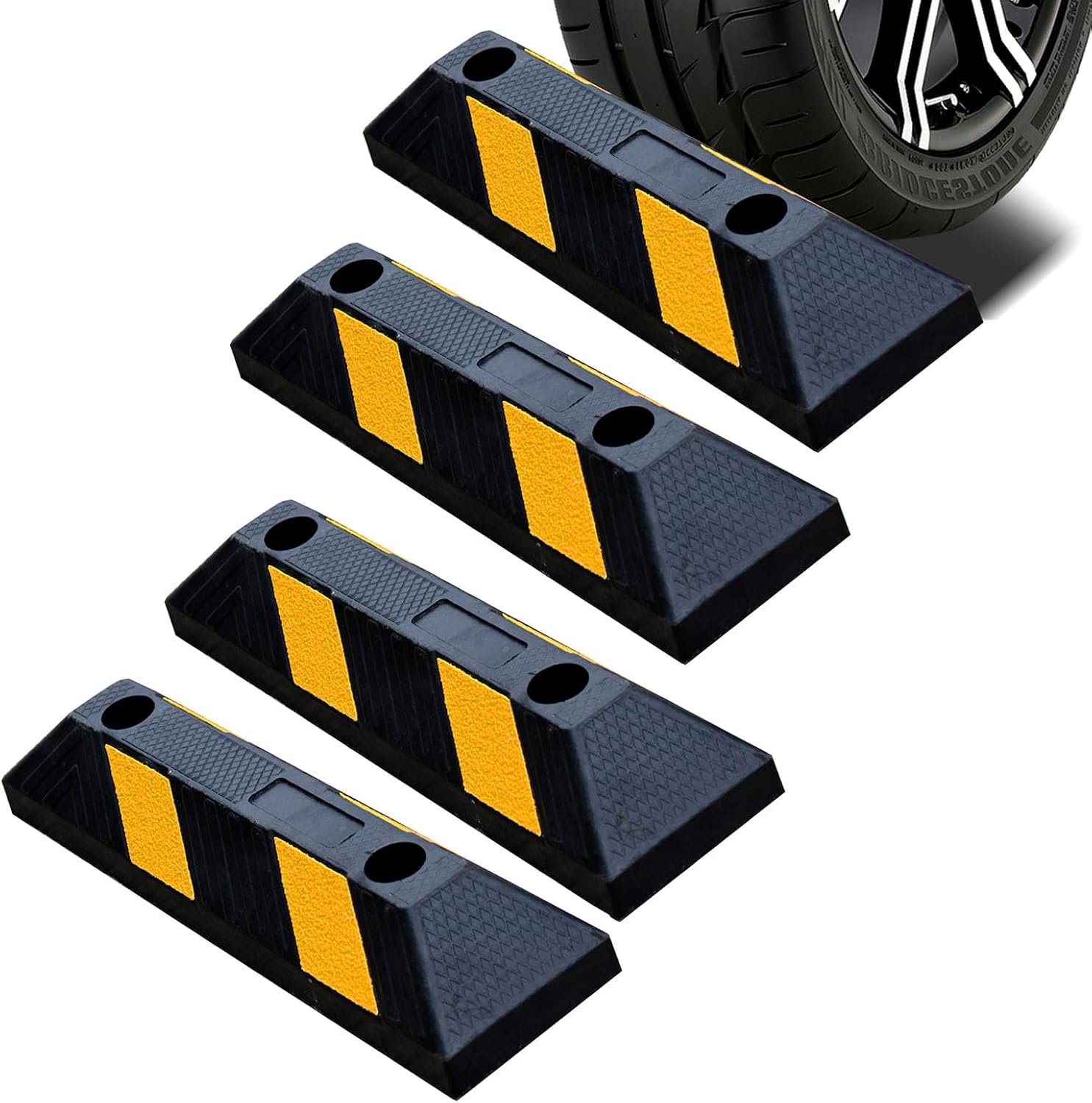 4PACK BESEA Curb Parking Stoppers for Garage Bumpers Parking car - 20.8" Length 3.5" High Heavy Duty Rubber Wheel Stopper for Vehicles Truck Driveway Help Your Cars Parking Stop Perfectly