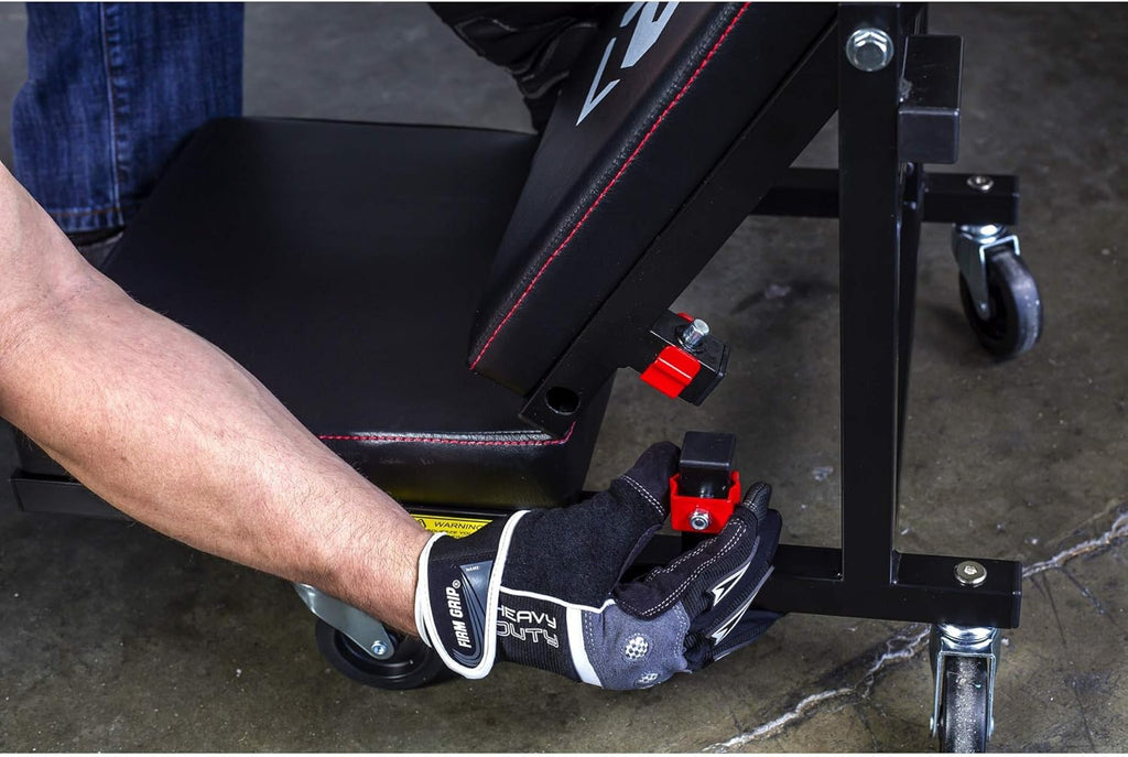 Powerbuilt 2-in-1 Rolling Creeper Seat Converts from High to Low Roller Seat, Fast, Tool-Free Conversion, Garage, Shop, Brake Jobs, Washing, Detailing, Maintenance, Thick Pad, 3-in. Casters - 240298