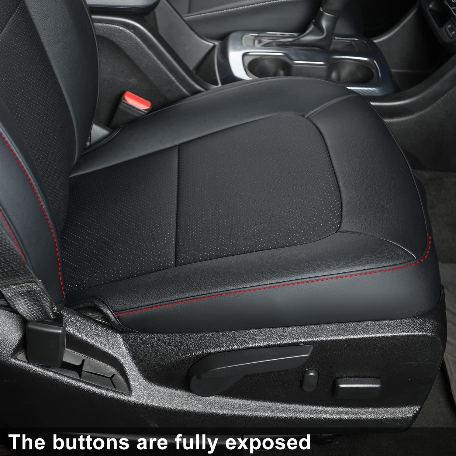 LUCKYMAN CLUB Chevy Colorado Seat Covers, fit for 2023 2024 2025 Colorado Crew Cab Z71 LT ZR2 Work Truck with Faux Leather (Black&Red)