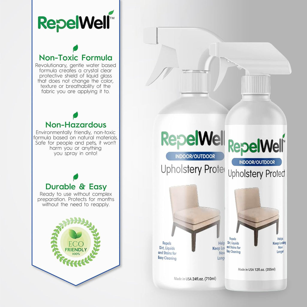 Eco-Friendly Upholstery Protect Stain & Water Repellent Spray 24oz – Non-Toxic, Pet-Safe Formula for Fabric, Leather, & Suede – Long-Lasting Stain Guard Keeps Furniture Clean & New