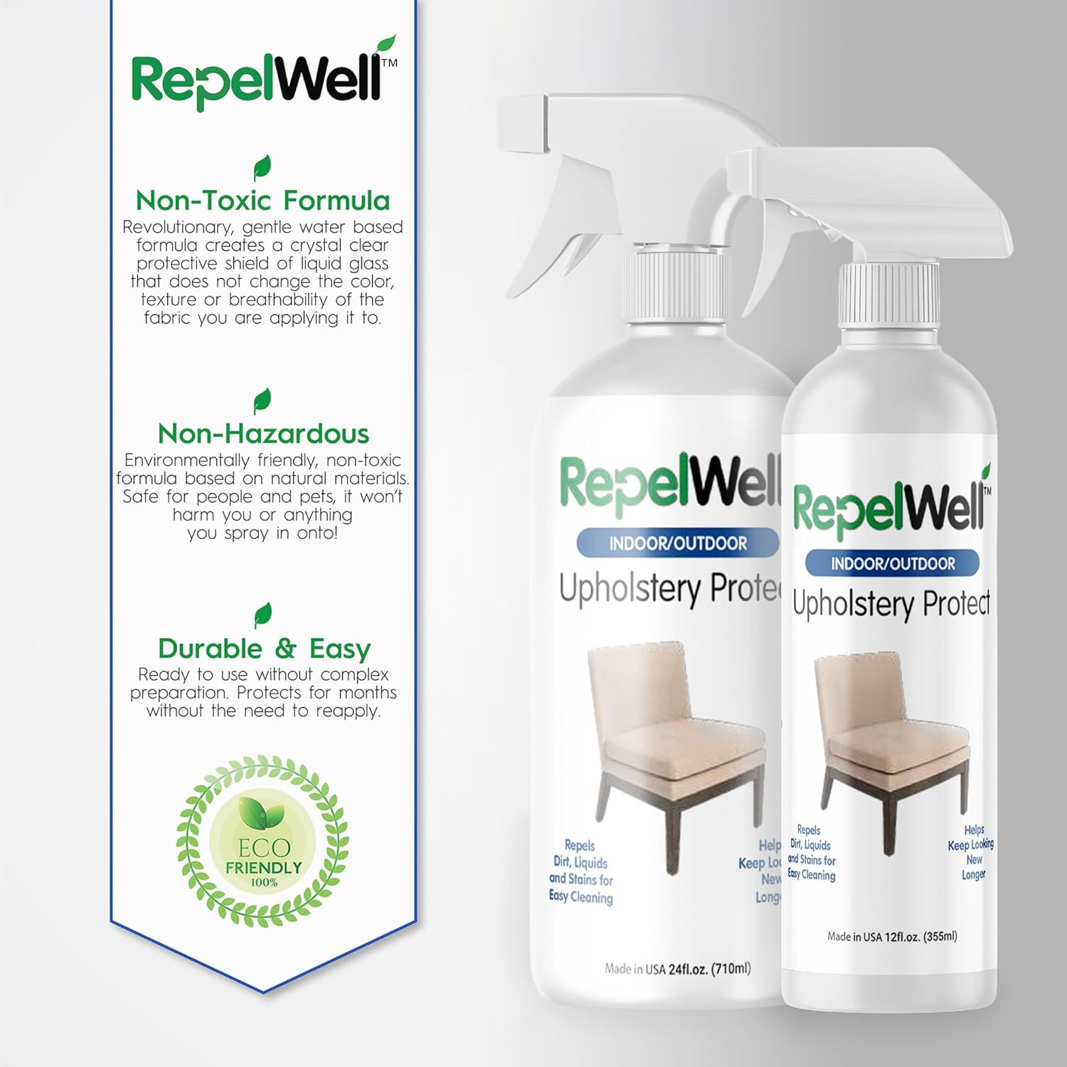 Upholstery Protect Stain & Water Repellent Spray (12oz) Eco-Friendly, Pet-Safe Spray Keeps Your Fabric, Leather & Suede Upholstery Looking Like New