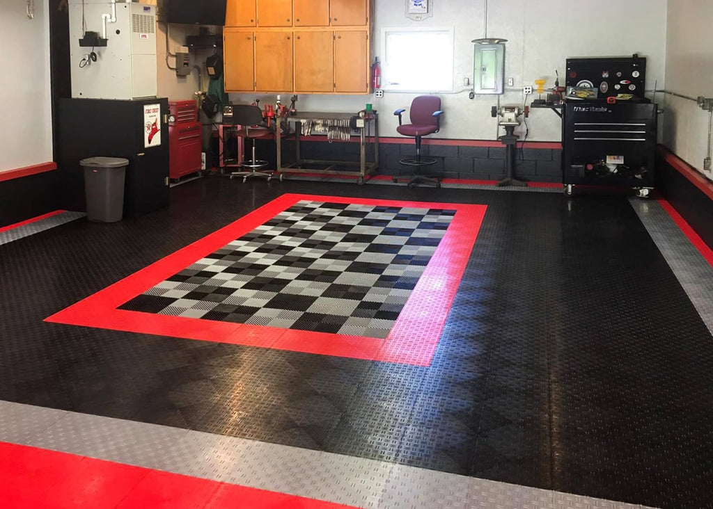 Big Floors GarageTrac Diamond, Interlocking Non-Slip Garage Flooring Tile, Durable, Modular, Heavy-Duty Copolymer, Easy Install (Alloy, 12 Pack of 12 x 12" Tiles)