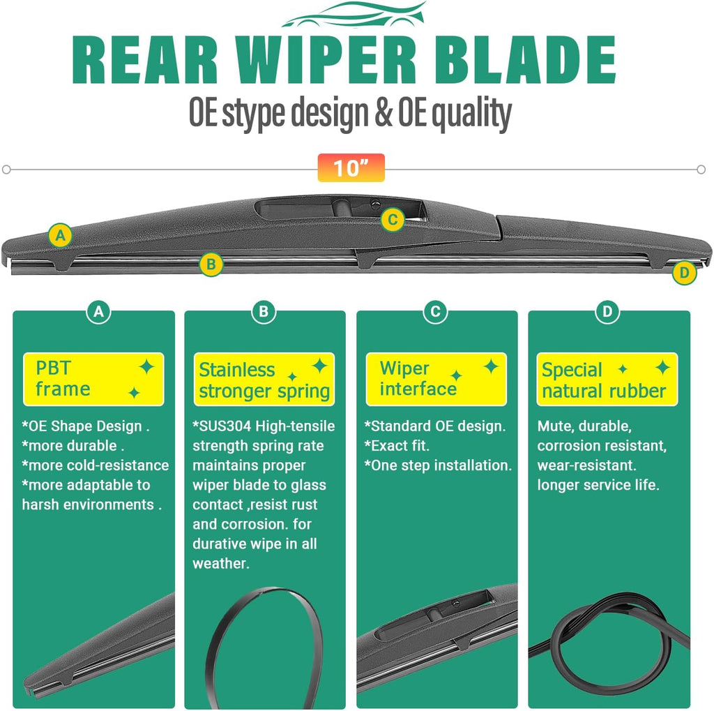 26" 20" 10" Windshield Wiper Blades Replacement for Jeep Grand Cherokee 2022 2023 2024 2025 / Grand Cherokee L 2021-2025 Premium All Weather Front Rear Wipers Set - OEM Quality (Pack of 3)
