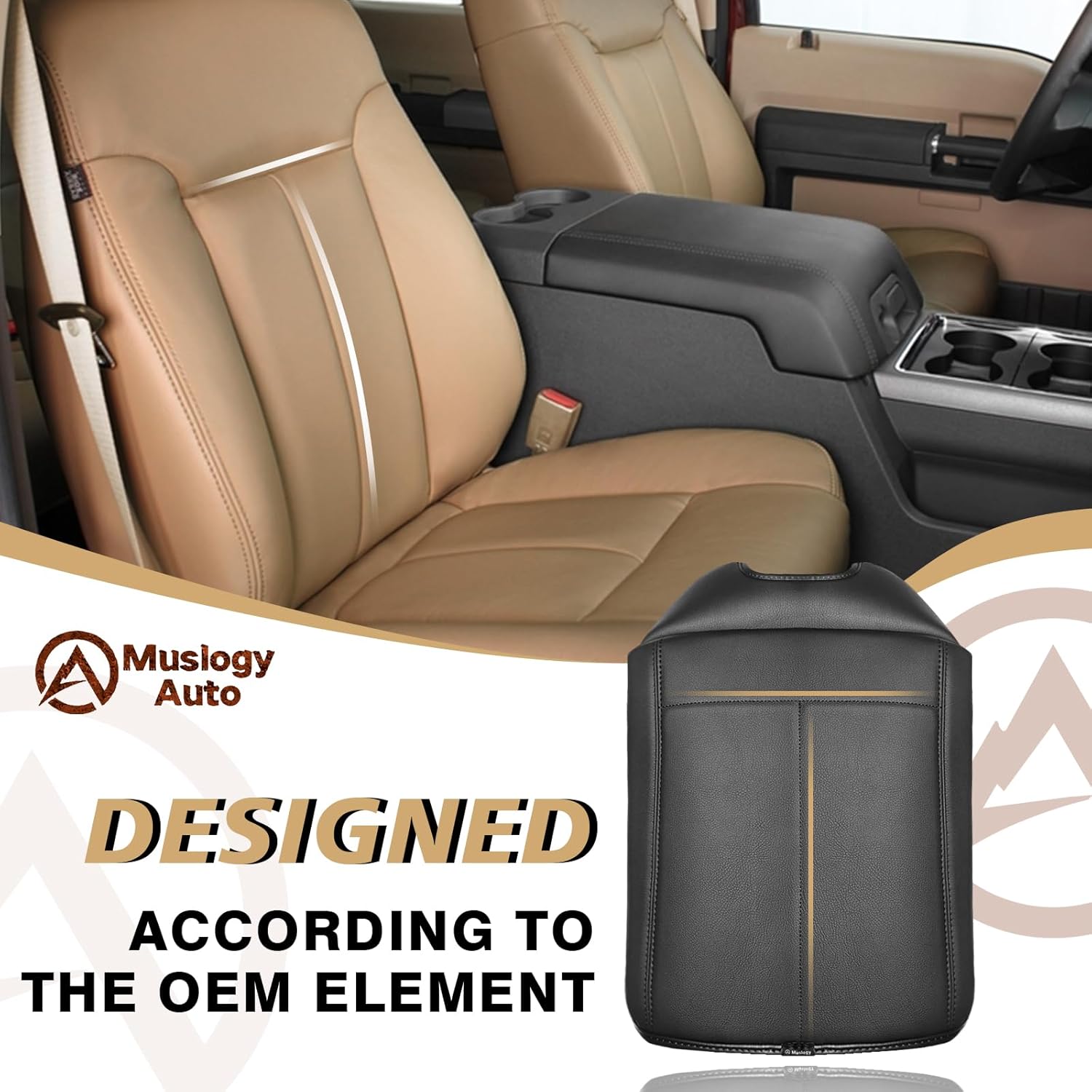 Muslogy Center Console Armrest Cover Compatible with Ford F250 F350 F450 2011-2016 Super Duty Comfort Armrest Pad Arm Rest Cushion Vegan Leather Protector 1-Inch Extra Thick(Bucket Seat ONLY)