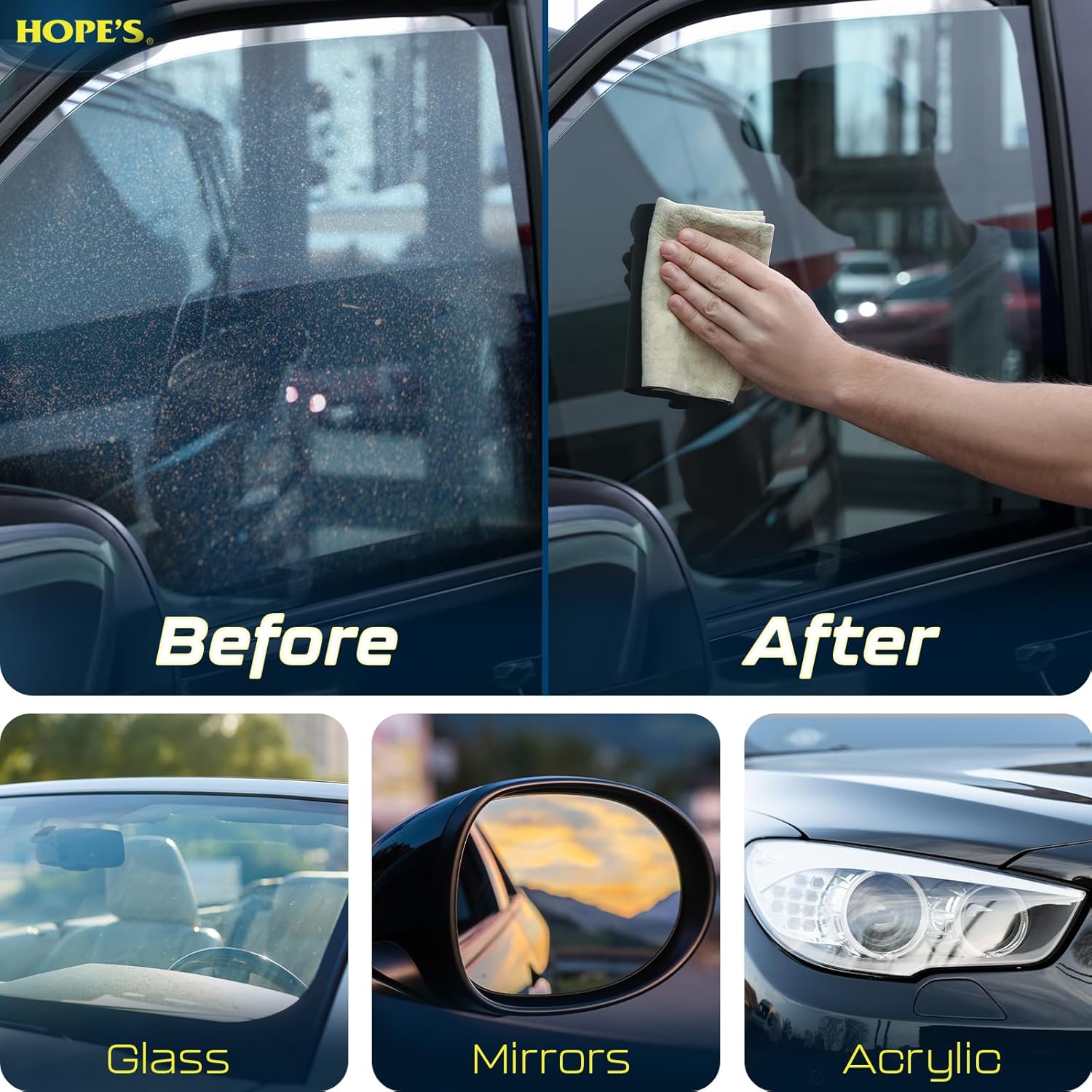 HOPE'S Perfect Glass Automotive Glass Cleaner - Streak-Free, Tint Safe Car Cleaner for Glass, Acrylic, Windows, Mirrors, Windshield - No-Residue - Removes Smudges, Road Grime - 23 Fl Oz, Pack of 1
