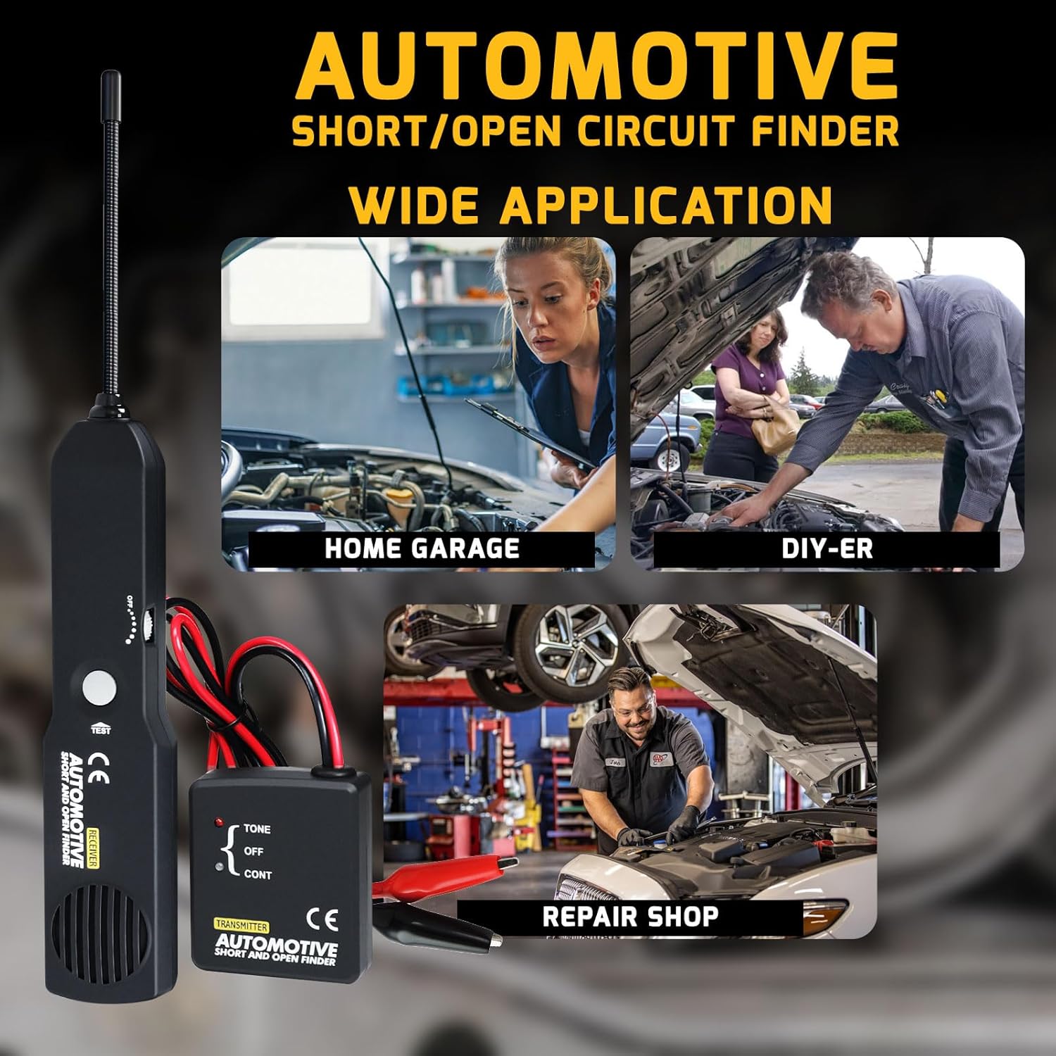 Automotive Electrical Open&Short Finder Circuit Tester Circuit Finder Detector Tone Generator Cable Wire Breaker Tracker Circuit Fault Finder DC 6-42V Car Diagnostic Tool