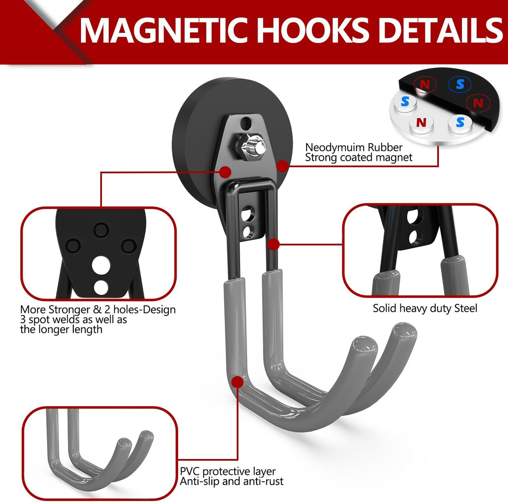3-H Heavy Duty Magnet Garage Hooks 2 Pack, J Shape Strong Magnetic Hooks for Hanging Cordless Power Drill, Utility Magnetic Tool Holder for Metal Cabinet, Steel Pegboard, Toolbox, Garage(Grey)