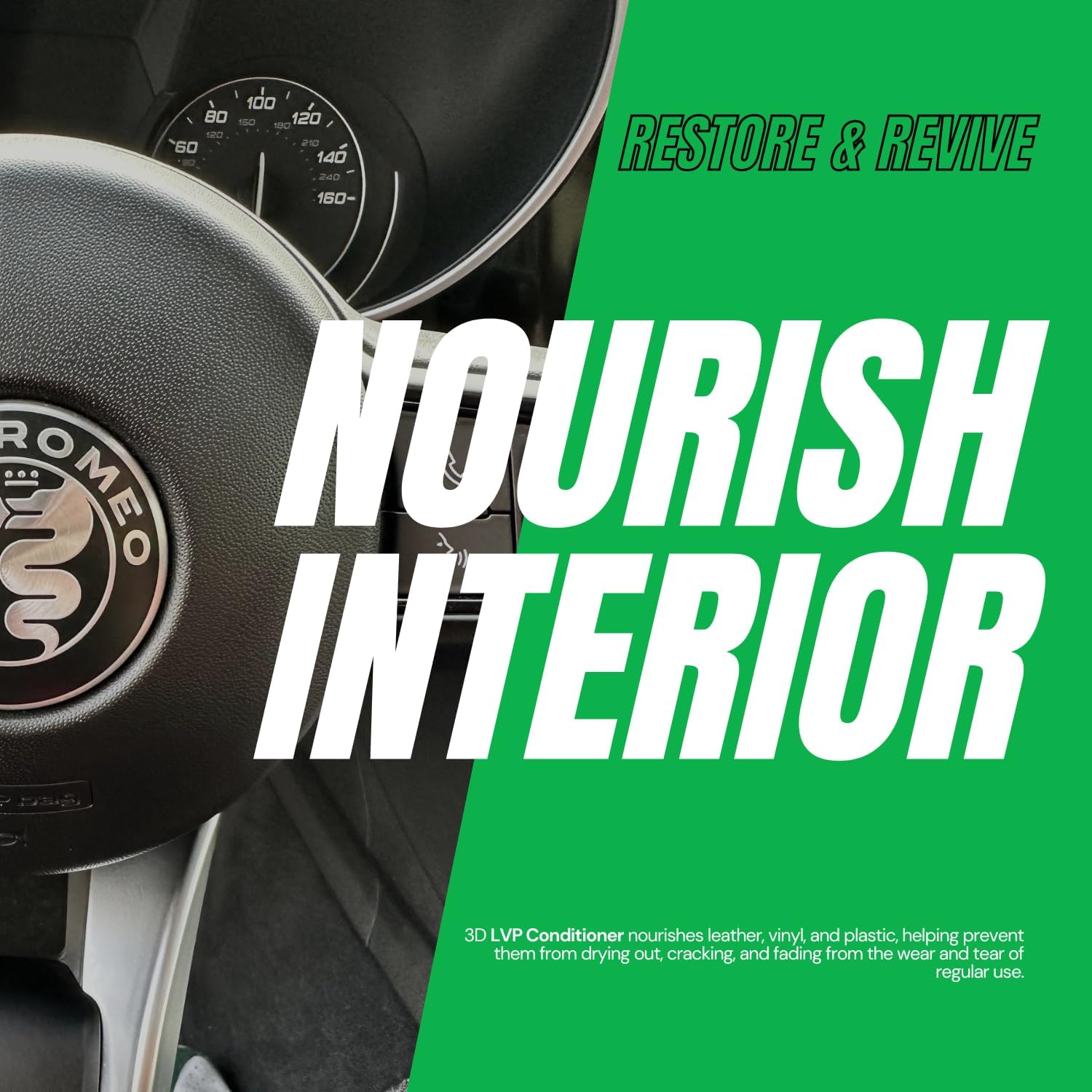 3D Leather, Vinyl & Plastic Conditioner | Restores, Conditions & Protects Car Interiors | Non-Greasy UV Protection for Seats, Steering Wheels, & Trim |16 oz