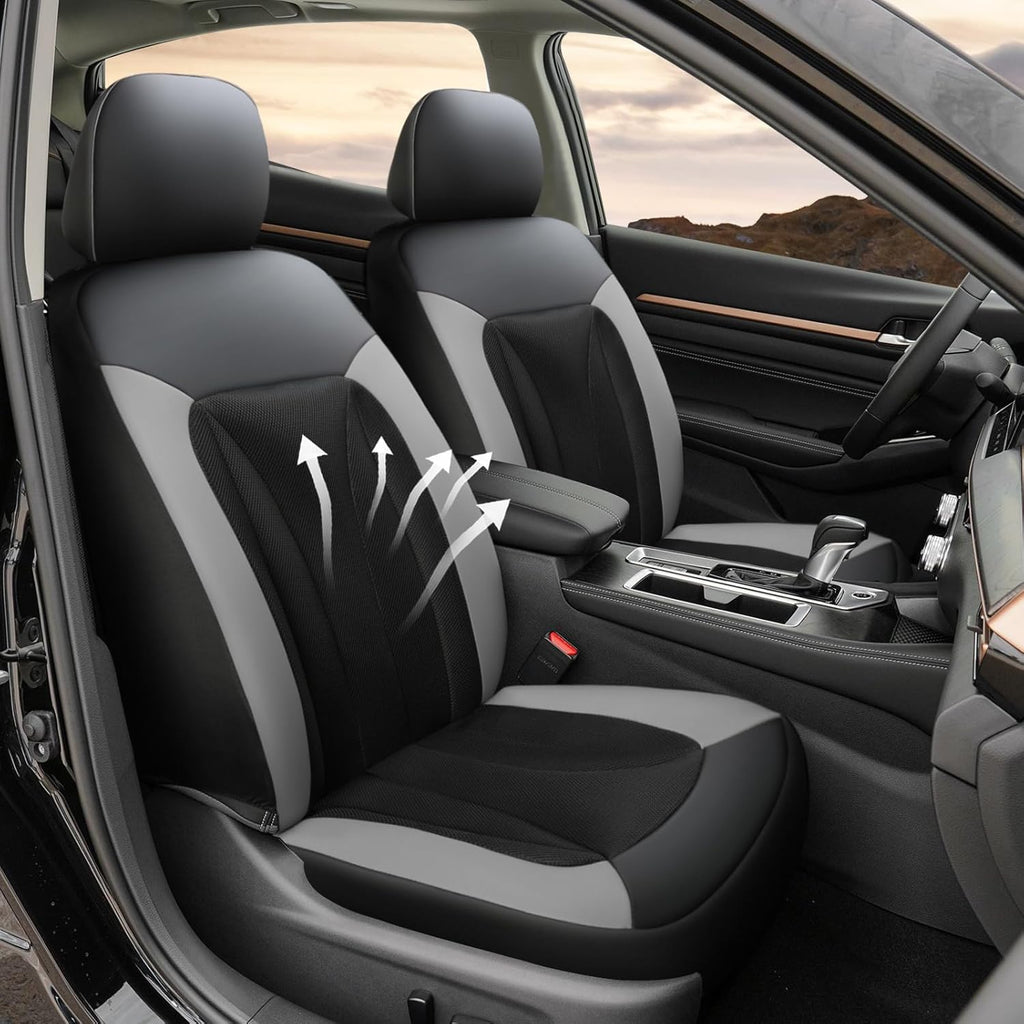 GIANT PANDA Front Seat Cover for Nissan, 3D Air Mesh Car Seat Covers Custom Fit Nissan Rogue Altima Sentra Versa Kicks Frontier Murano Pathfinder Maxima (Grey+Black) 2-Pack