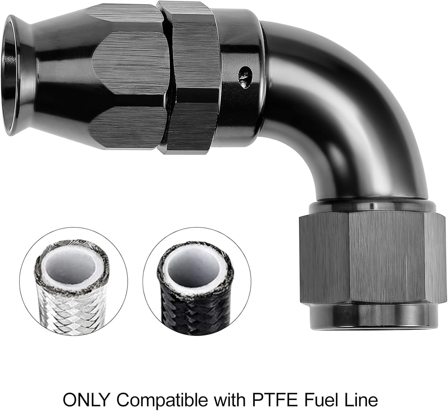 EVIL ENERGY 10AN 90 Degree PTFE One Piece Full Flow End Hose Fitting Aluminum Black