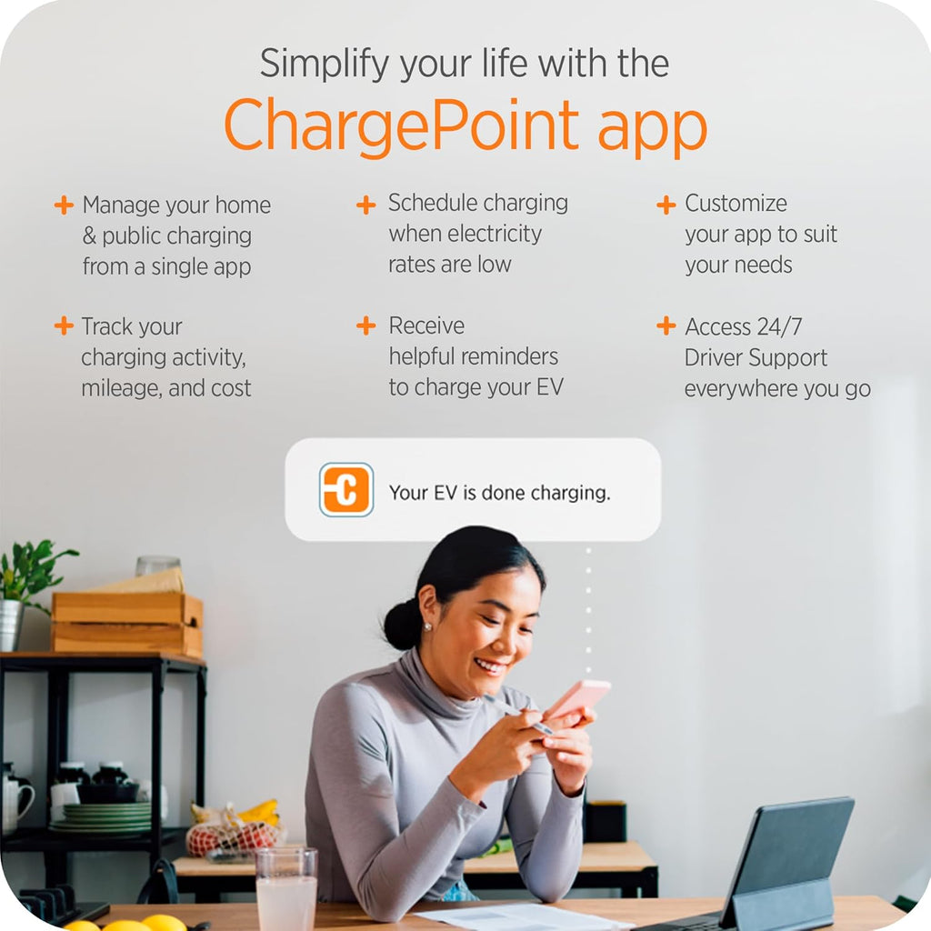 ChargePoint HomeFlex Level 2 EV Charger J1772, NEMA 6-50 Plug for Electric Car - Fast Smart Battery Power Charging at Home for Electric Automobile Vehicles