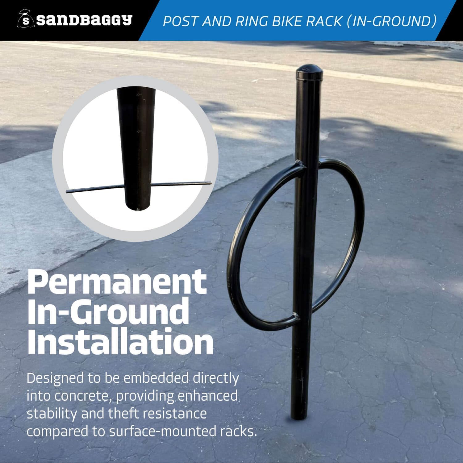 Sandbaggy Post and Ring Rack - In Ground - Commercial Outdoor Bike Parking & Storage Racks (Gray, 10)
