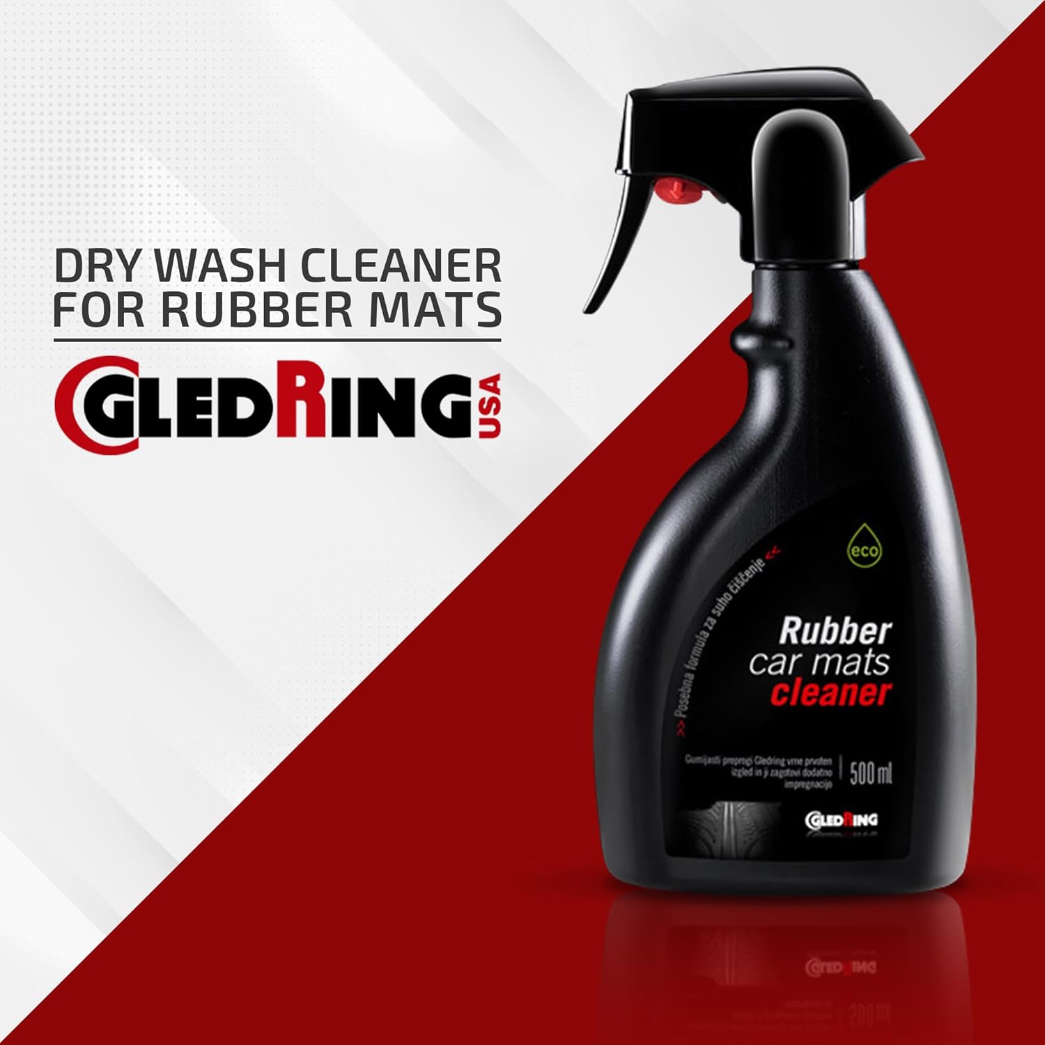 Gledring Rubber Car Mats Dry Wash Cleaner - Rubber Floor Mat Cleaner, Eco-Cleaner, Water Based, No Smell, Mats do not Mark or Slip After Cleaning, Spray & Wipe- 16.9 oz (500 ml)