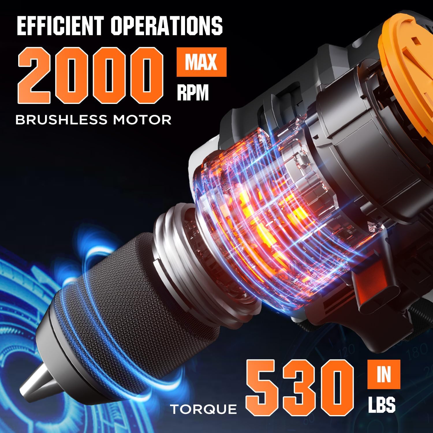 Litheli Cordless Drill Driver, Brushless Electric Power Drill with 2 Variable Speed, 1/2 Inch Keyless Chuck, 17+1 Clutch Settings with Maximum Torque of 530 In-lbs (Battery and Charger not Included)