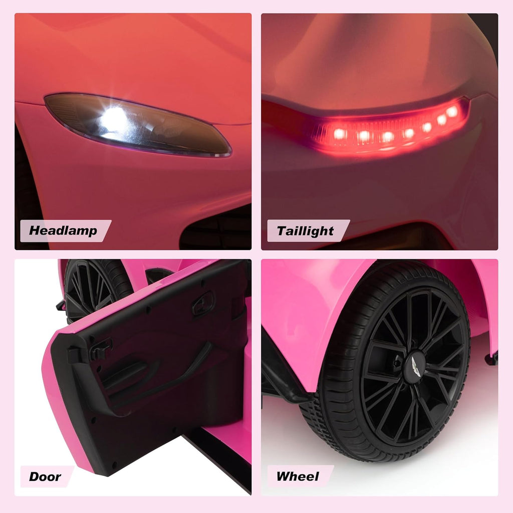 Ride on Car with Remote Control, 12V Licensed Aston Martin Electric Car for Toddlers with Soft Start, Music, USB, Bright Lights, Battery Powered Car for Kids 36-95 Months (Pink)