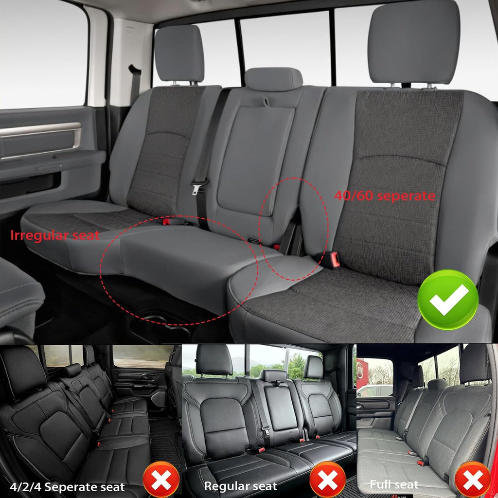 AOMSAZTO Custom Car Seat Covers for Ram 1500: 2009 2010 2011 2012 2013 2014 2015 2016 2017 2018 for Ram 2500 2010-2018 Full Set Faux Leather Seat Covers Black+Red