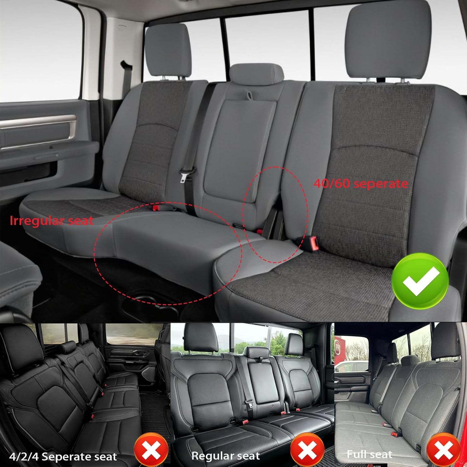 AOMSAZTO Custom Car Seat Covers for Ram 1500: 2009 2010 2011 2012 2013 2014 2015 2016 2017 2018 for Ram 2500 2010-2018 Full Set Faux Leather Seat Covers Black+Red