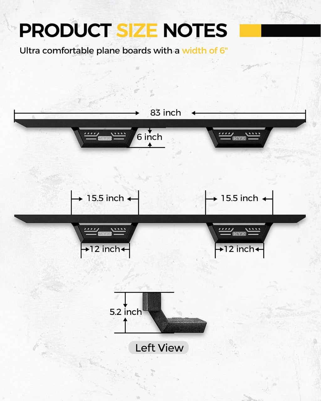 KYX Running Boards for 2015-2025 Ford F150 SuperCrew Cab/ 2017-2025 Ford F250 F350 SuperDuty Crew Cab, 6 inches Side Steps Nerf Bars Truck Step Rails-Silver Logo