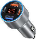 Car Charger USB C, 65W Dual 12V Cigarette Lighter USB Car Adapter with Voltage Display Multi Port PD/QC 3.0 Super Fast Charging Car Phone Charger for iPhone 16 15 14 13 12 Pro,Tablet,Android(Gray)