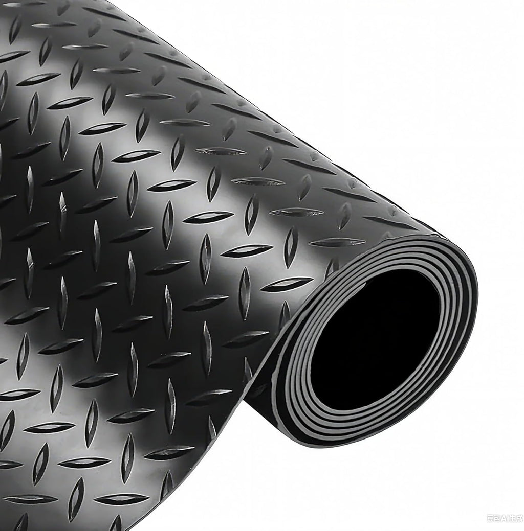 4X10 FT Garage Floor Mat， 2.5 Inch Thickened Diamond Plate Flooring Roll for Under Car， Non-Slip Commercial Grade Heavy Duty Parking Mat for Garage, Warehouse, Workshop, Basement, Gym（Black）