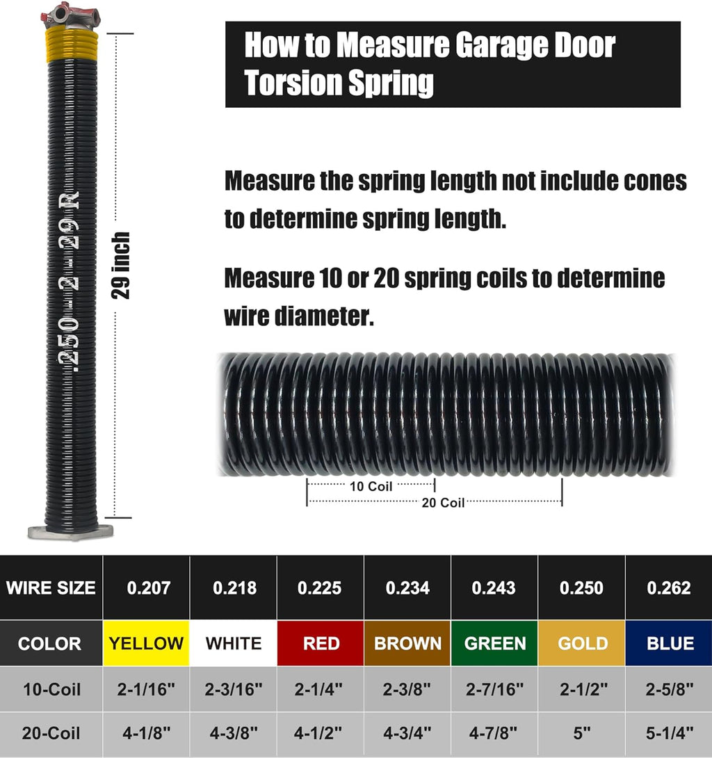 Garage Door Torsion Spring Set, Pair of 2" Electrophoresis Coated Garage Door Spring Replacement with 2 Non-Slip Winding Bars and Bearing, Minimum 16000 Cycles (.250x2x29")
