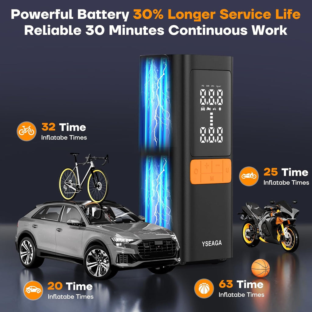 Tire Inflator Portable Air Compressor, 150PSI&12V DC Air Pump for Car Tires, Portable Tire Inflator with LED Light/Digital Pressure Gauge/Auto Shut-off,5x Faster Inflate/Deflate for Car,Moto,Bike,Ball