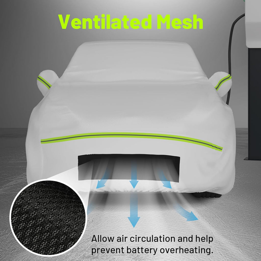 Favoto Car Cover for Tesla Model Y - Custom Fit Vehicle Cover 6 Layers Waterproof All Weather Outdoor Rain Snow Sun Dust Protection with Charging Port Ventilated Mesh Door Zipper