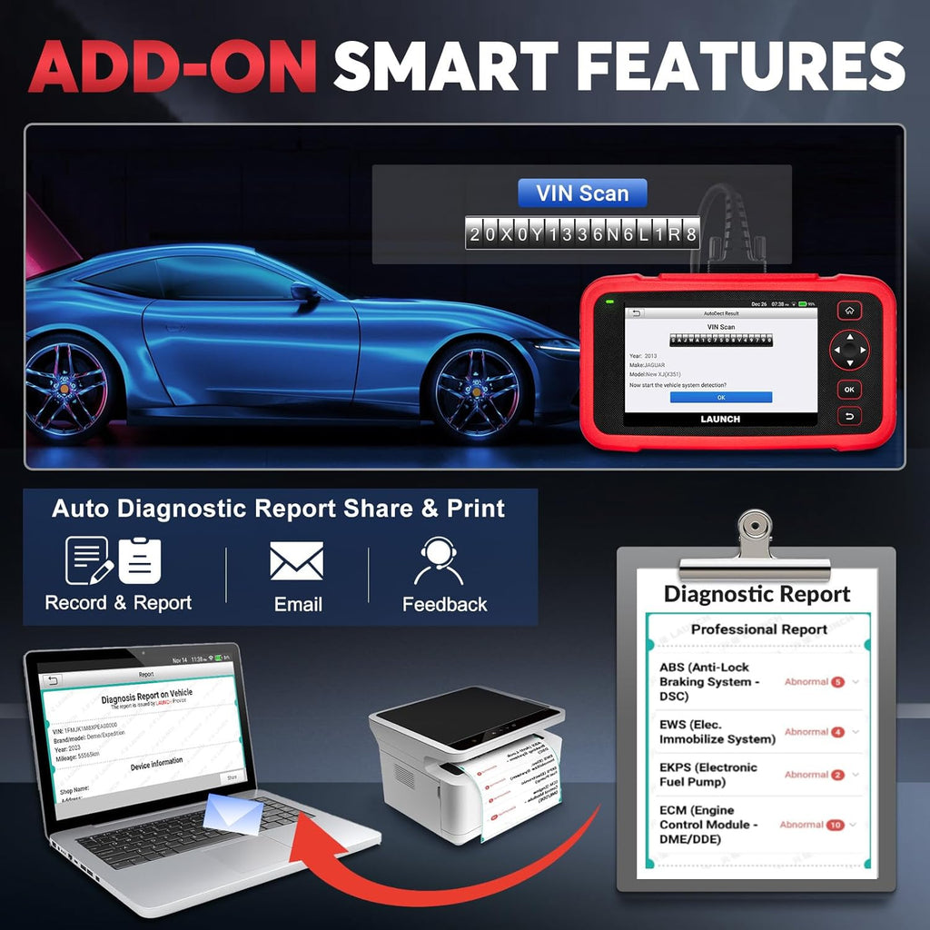 LAUNCH OBD2 Scanner CRP123i V2.0, 2025 Lifetime Update Engine ABS SRS TCM Scan Tool with 7 Resets Oil/SAS/Brake/BMS/D.P.F/ABS Bleeding/Throttle Reset, Auto Vin, Battery Test,FCA SGW