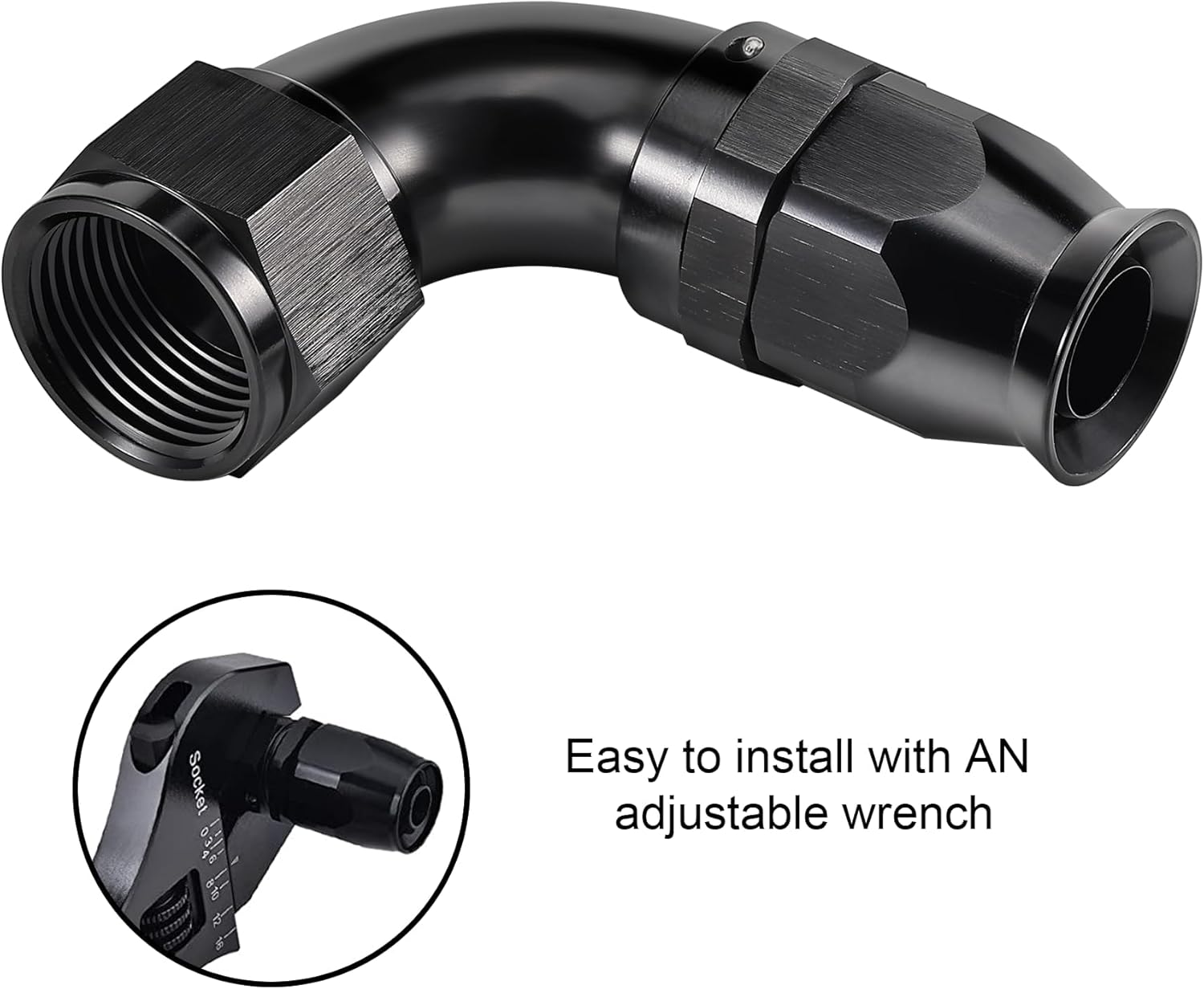 EVIL ENERGY 10AN 90 Degree PTFE One Piece Full Flow End Hose Fitting Aluminum Black