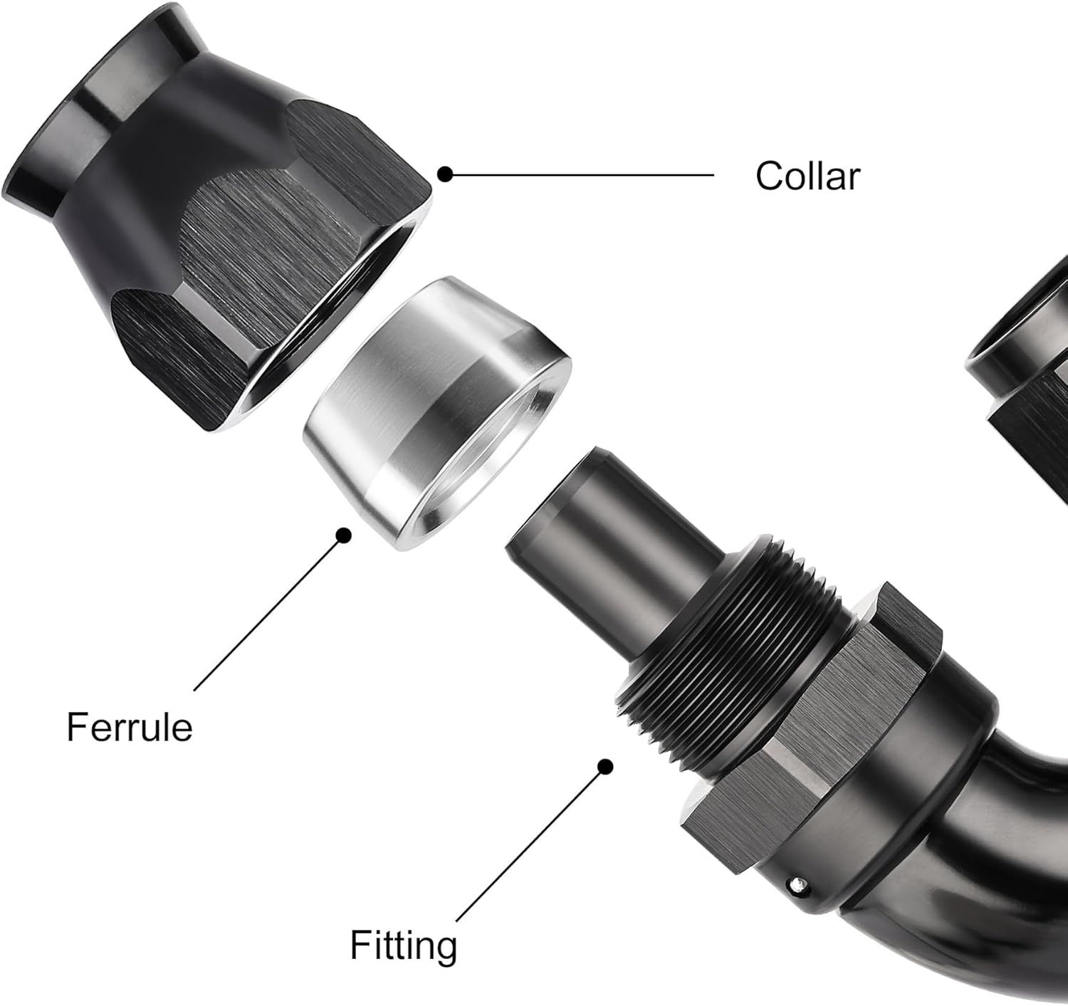 EVIL ENERGY 10AN 180 Degree PTFE One Piece Full Flow End Hose Fitting Aluminum Black