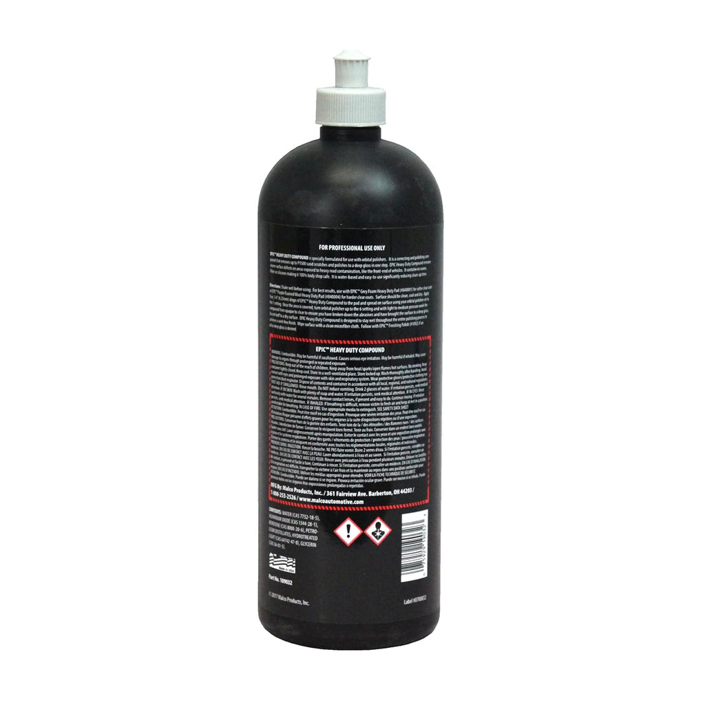 Malco Epic Heavy-Duty Car Polishing Compound – Best Deep Scratch Remover | All-in-One Compound for Polishing Car Paint | Dust-Free, Swirl-Free Finish | Removes P1500 Sand Scratches | 32 Oz. (109032)