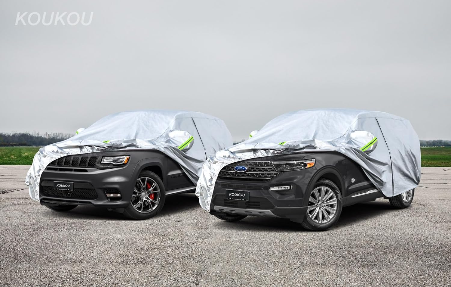 Koukou SUV Car Cover 100% Waterproof All Weather for Automobiles with Zipper Door, Universal Fit Ford Explorer, Jeep Grand Cherokee, BMW X5, Highlander, Etc.(190 to 201 inches)