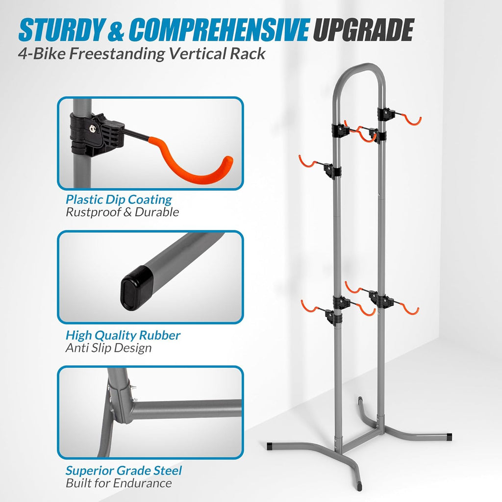 Suchtale 4 Bike Rack, Bicycle Rack, Bike Storage Rack for Garage Home, Freestanding Gravity Bike Stand, Adjustable Vertical Bicycle Holder for Indoor Outdoor, Bike Hanger Floor Parking Cycle Organizer