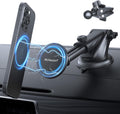 PROfezzion Suction Cup & Vent Clip Combo Magnetic Phone Holder Compatible with MagSafe on Car Dash, Windshield or Vent for iPhone 16 15 14 13 Pro Max Plus, Mag-Safe Case & All Phones [Telescopic Arm]