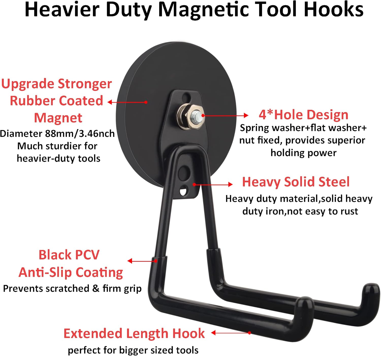 ULIBERMAGNET Strong Magnetic Ultimate Hooks,Large Magnet with Hooks for Heavy Duty Tools,Jig Saw,Hose, 2 Pack Heavy Duty Magnetic Hooks for Hammer Drill,Circular Saw,Garden Tool(3.46inch/Black)