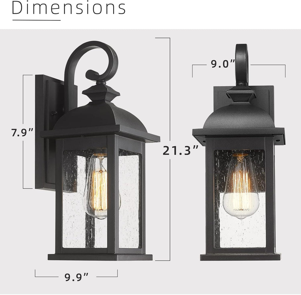 FEMILA 21" Outdoor Wall Light Fixture, 2 Pack Modern Outdoor Wall Sconce, Rust-Proof Waterproof Wall Light with Seeded Glass, Ideal for Porch, Patio, Entryway, Garage, 4FD54B2-2PK BK