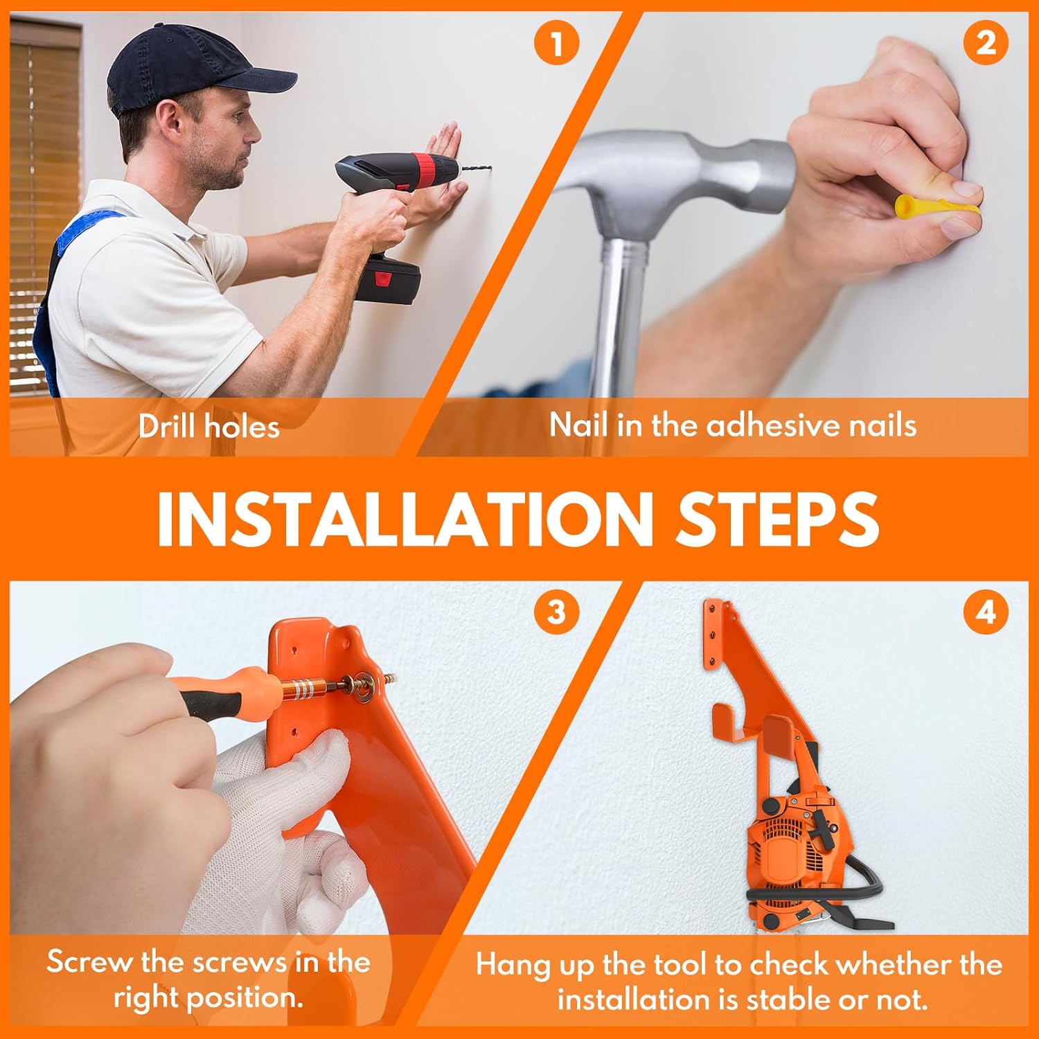 Chainsaw Hanger,1pcs Ideal for Adult Garage Tool Organizer. This Chainsaw Accessory Rust Proof Alloy Steel Construction with Powder Coating, Perfect Wall Mount Solution for Your Chainsaw.(orange)
