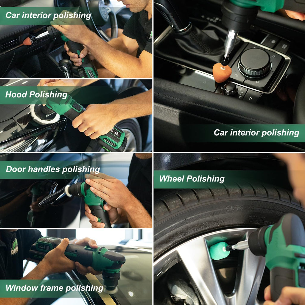 BATOCA S4 Cordless Car Buffer Polisher Rotary Polisher & Dual Action Polisher with 2pcs 12V 2.5Ah Batteries 1&3inch Mini Car Detailing Polishing Kit, 4 Speeds Brushless Polisher for Car Detailing