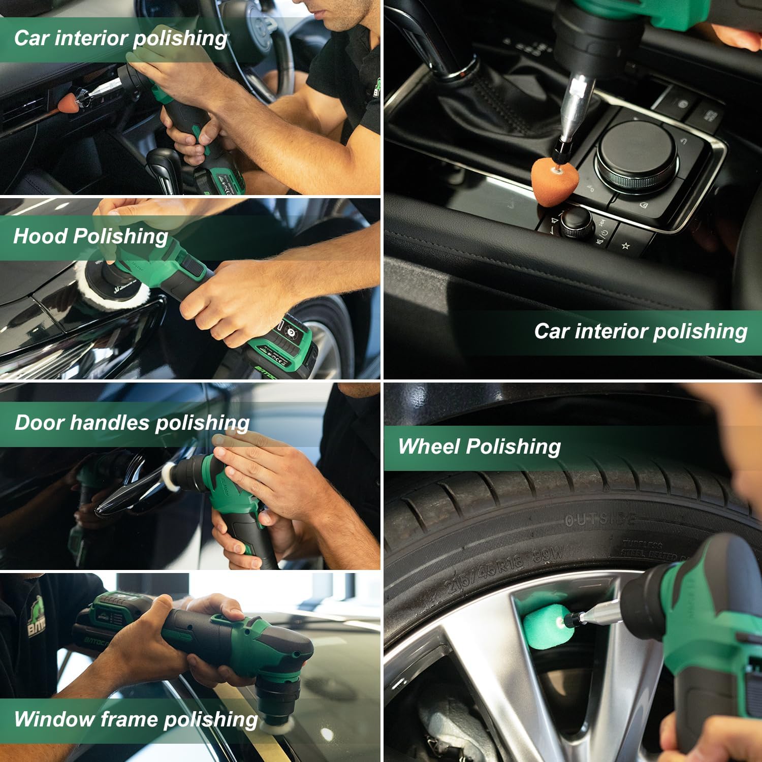 BATOCA S4 Cordless Car Buffer Polisher Rotary Polisher & Dual Action Polisher with 2pcs 12V 2.5Ah Batteries 1&3inch Mini Car Detailing Polishing Kit, 4 Speeds Brushless Polisher for Car Detailing