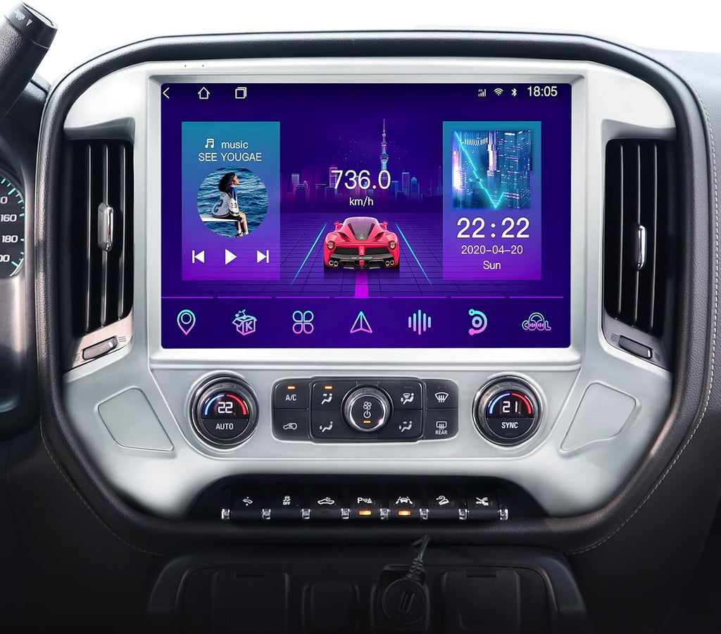 13.1" 8Core 8+128G Car Stereo Radio for Chevy Silverado GMC Sierra 2014-2018,5Ghz WiFi Android 12 Touch Screen Radio with Wireless CarPlay Android Auto BT DSP 48EQ Backup Camera,Silver