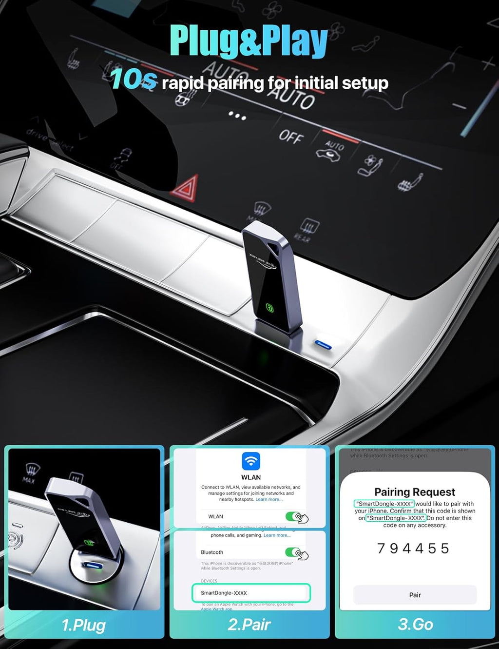 ZIUMIER Wireless CarPlay Adapter, Convert OEM Wired to Wireless CarPlay Dongle, Mini Edition, Plug and Play, No Latency, Compatible with Apple iPhone iOS 10+ & Cars from 2016+