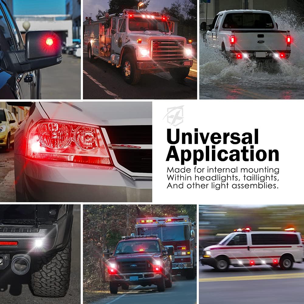 Xprite White Red LED Hideaway Strobe Lights Kit, 20 Flashing Patterns w/Control Panel Headlights Taillights Fog Light Interior Mounting, for Emergency Vehicles Firefighter Cars Trucks SUV 6PCS