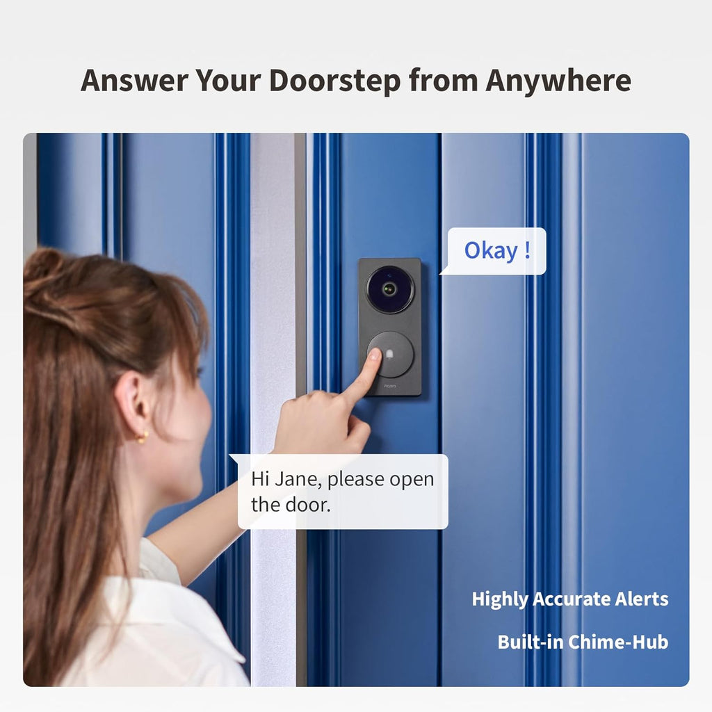 Aqara Smart Doorbell Camera G410 with Chime, 2K, HomeKit Secure Video, 2-Way Audio, Built-in Matter Hub, Wireless/Wired, Supports Apple Home, Alexa, Google, Home Assistant, 2.4G/5GHz Wi-Fi, Black