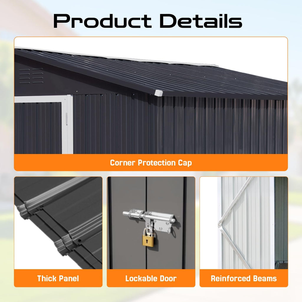 6 x 4 FT Outdoor Storage Metal Shed, Bike Garden Tool Shed with Slooping Roof, Lockable Doors and Aluminum Frames, Shed Easy to Assemble for Garden, Patio, Lawn, White+Yellow