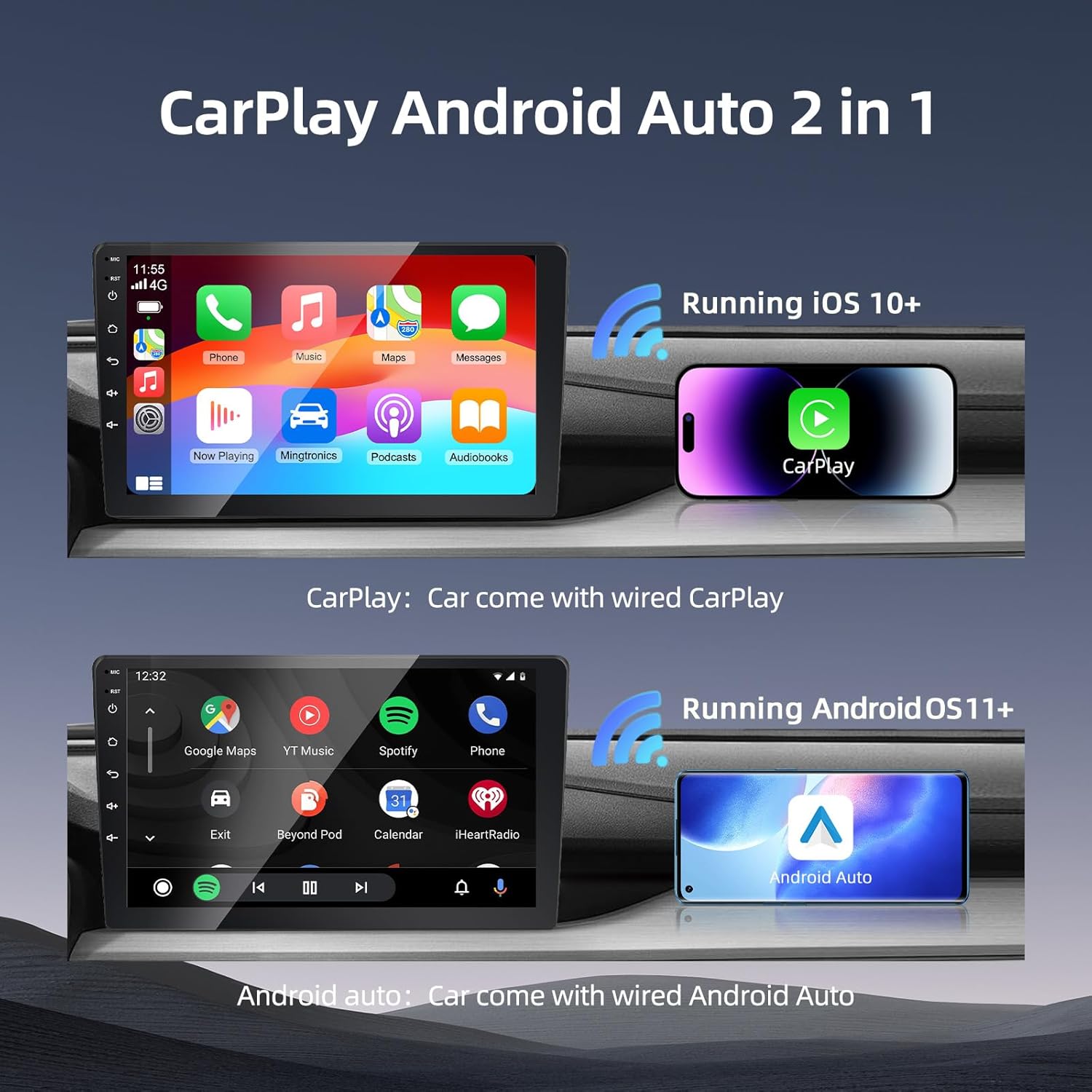 F1 Wireless CarPlay Adapter & Android Auto Adapter – 2-in-1 Car Play Dongle for iPhone & Android, Dual 5G Chips, Auto Cooling, Compatible with Car has Factory Wired CarPlay/AndroidAuto Features