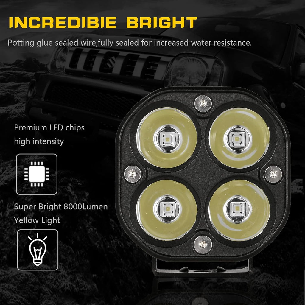 BIGLION.X LED Cubes, 3 Inch Pair 80W LED Driving Pods Spot Beam Off Road Fog Lights Waterproof IP68