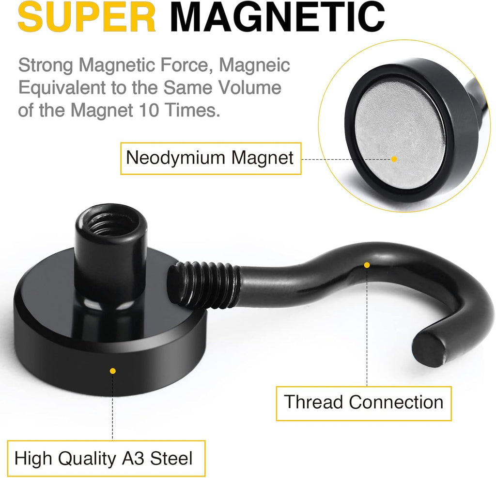 DIYMAG Magnetic Hooks for Refrigerator, Extra Strong Cruise Hook, Heavy Duty Earth Magnets with Hook for Hanging, Magnetic Hanger for Cabins, Grill (20P-Black)