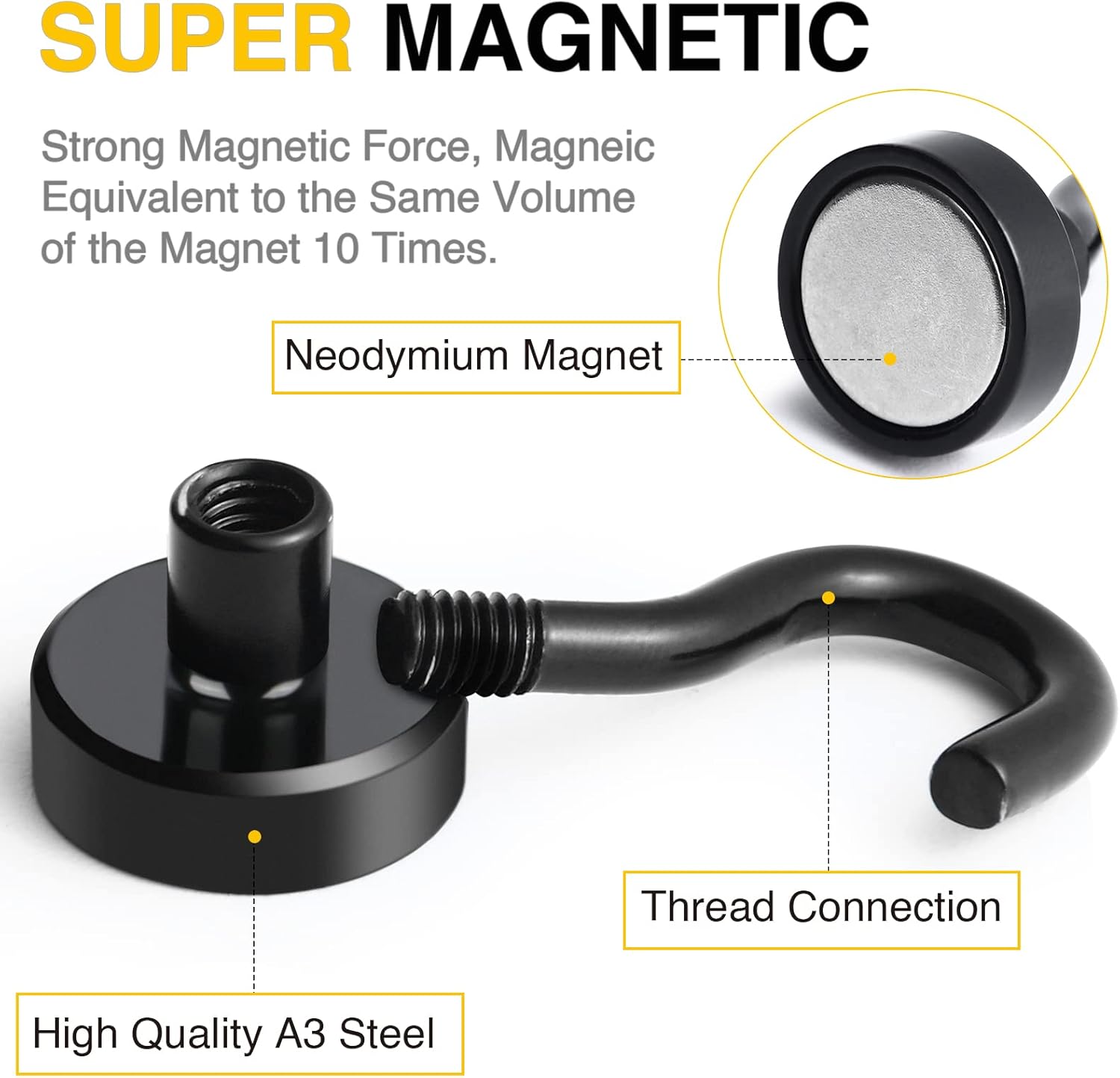 DIYMAG Magnetic Hooks for Refrigerator, Extra Strong Cruise Hook, Heavy Duty Earth Magnets with Hook for Hanging, Magnetic Hanger for Cabins, Grill (20P-Black)
