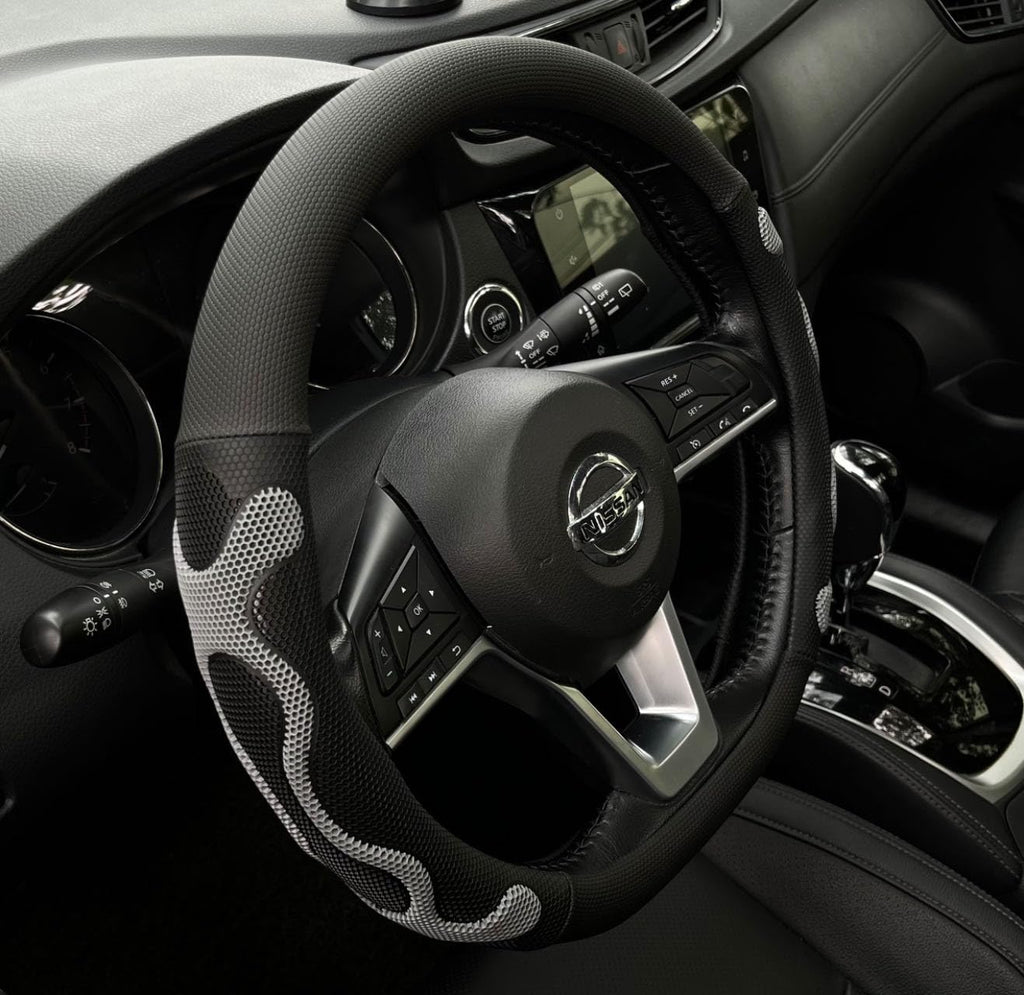 PINCTROT D Shaped Comfy Grip Steering Wheel Cover, Anti-Slip Design, Flat Bottom 14.5-15 Inch(Silicone Gray)