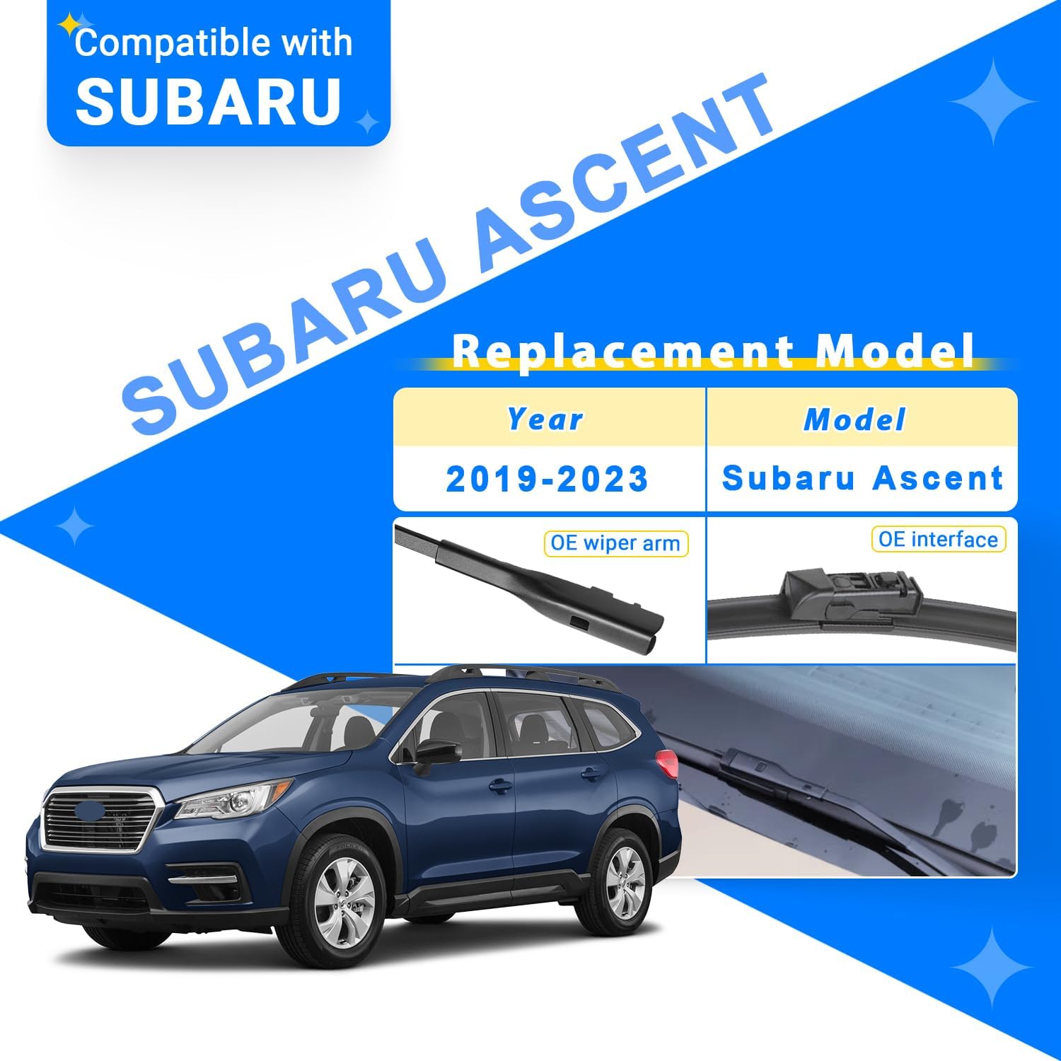 Windshield Wiper Blades Replacement for Subaru Ascent 2019 2020 2021 2022 2023 Original Factory Quality Front Rear Wipers Blade Set for My Car - 26" 20" 14" (Pack of 3)